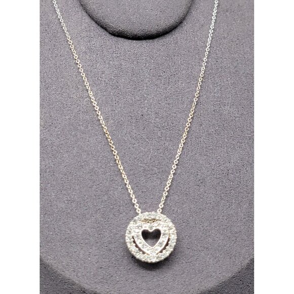 Avon NR Eternal Heart Pendant Necklace Clear Rhinestones Silver Tone Vintage 16" - Picture 2 of 9